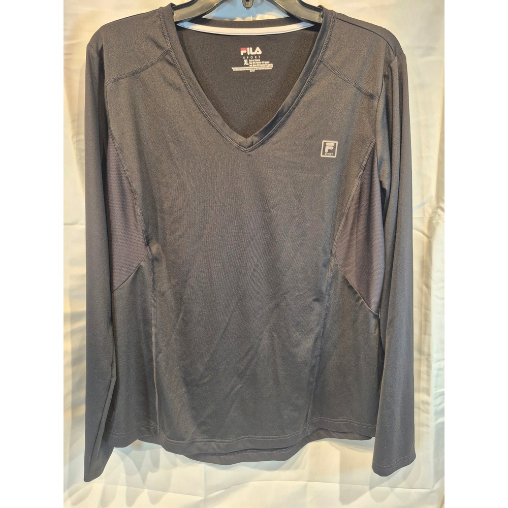 Fila Sport Womens XL Charcoal Gray Long Sleeve V-Neck Performance Activewear Top